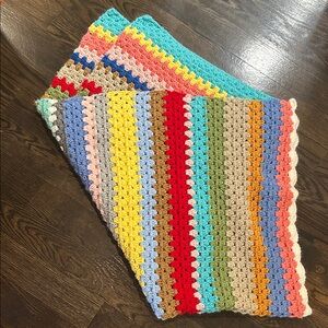 Vintage Handmade Colorful Crochet Blanket